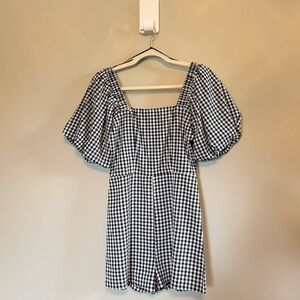 Altard‎ State • Gingham Puff Sleeve Romper Square Neck XS Preppy Summer Casual